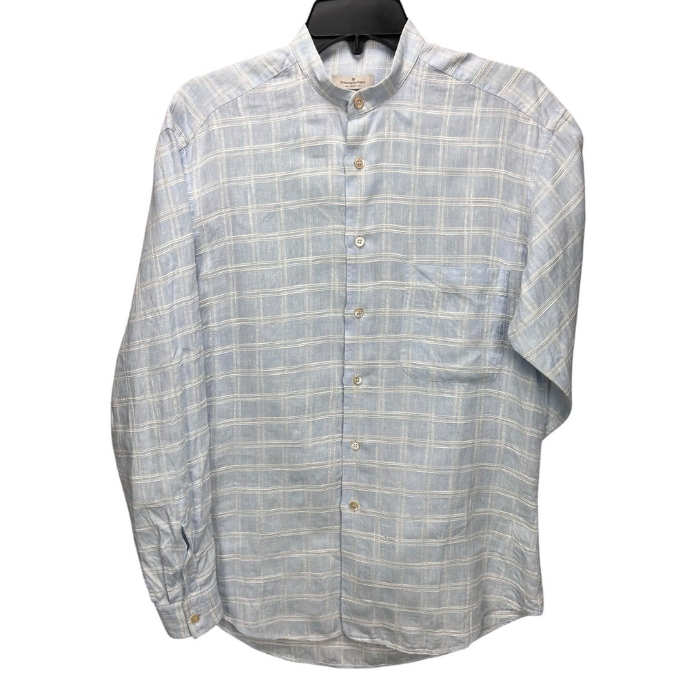Ermenegildo Zegna Dress Shirt Size Large Light Blue Windowpane Check Long Sleeve